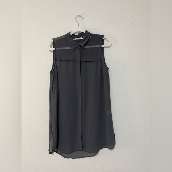 Halogen Tops - Halogen Gray Sheer Sleeveless Button-Front Blouse
